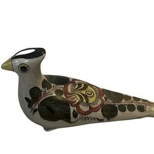 Vintage Tonala Mexican Pottery Bird Figurine Hand Painted Folk Art Signed